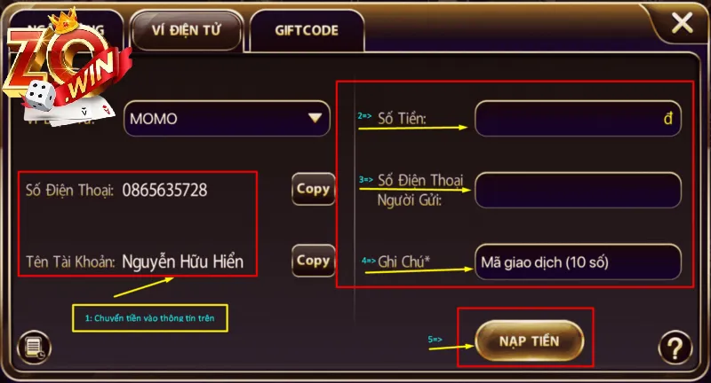 Quy Trình Nạp Tiền Zowin
